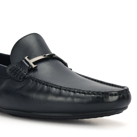 Blue Leather Moccasins With Buckle