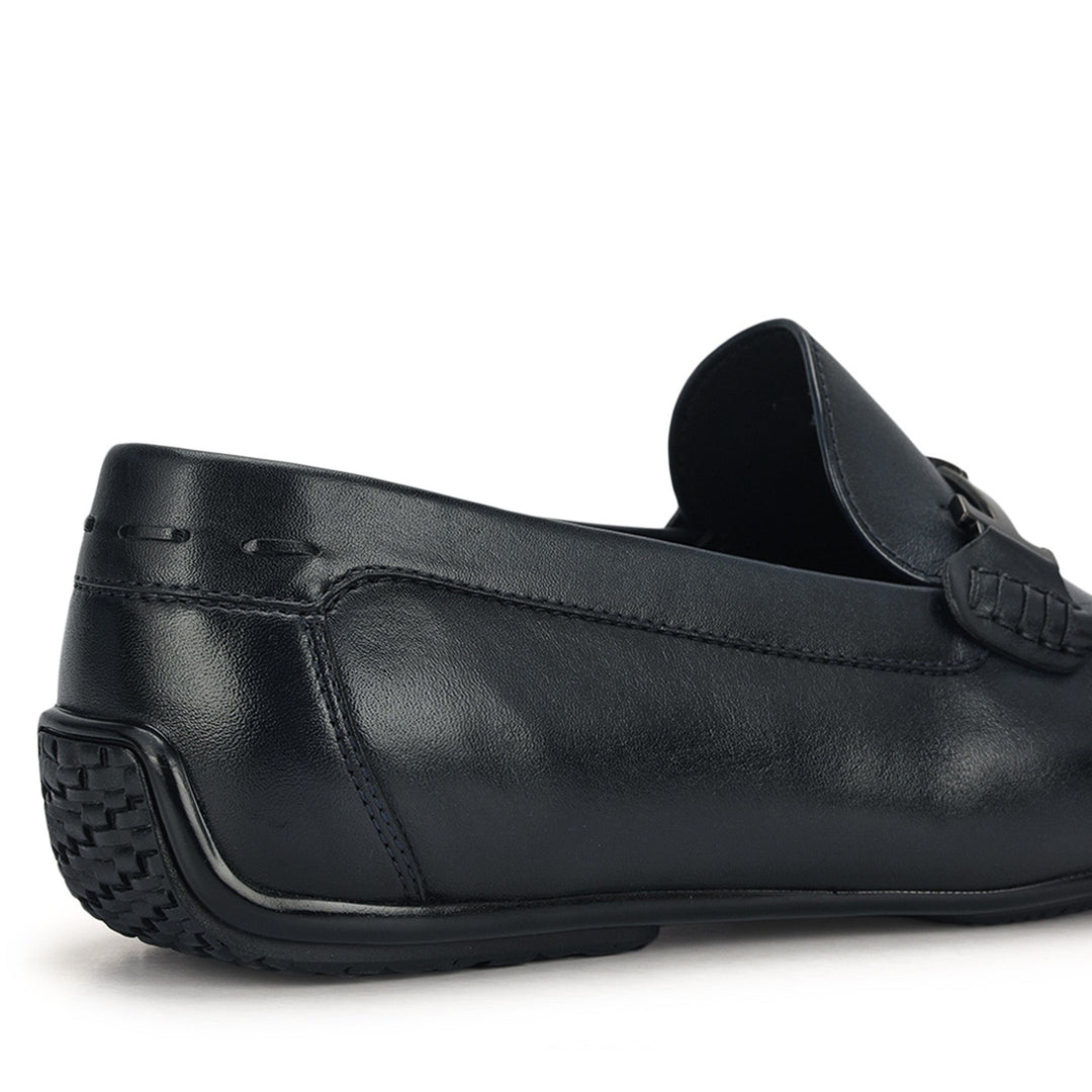Blue Leather Moccasins With Buckle