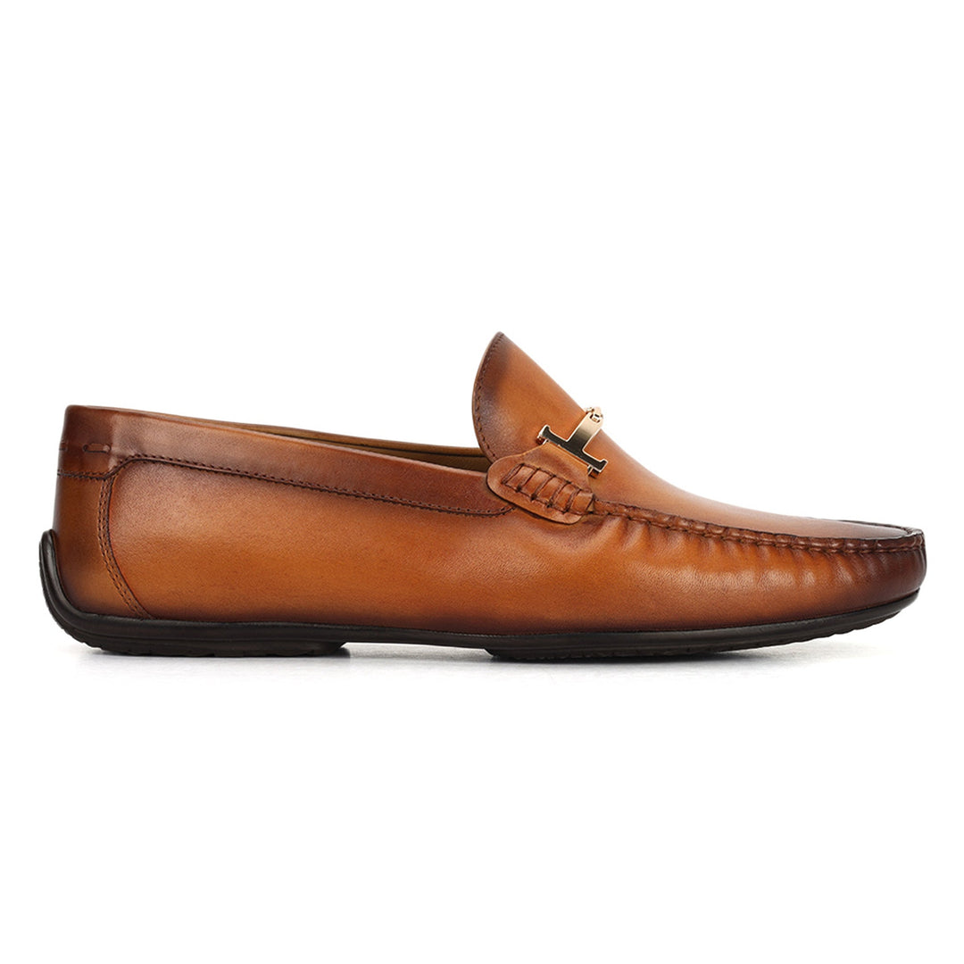 Tan Leather Moccasins With Buckle