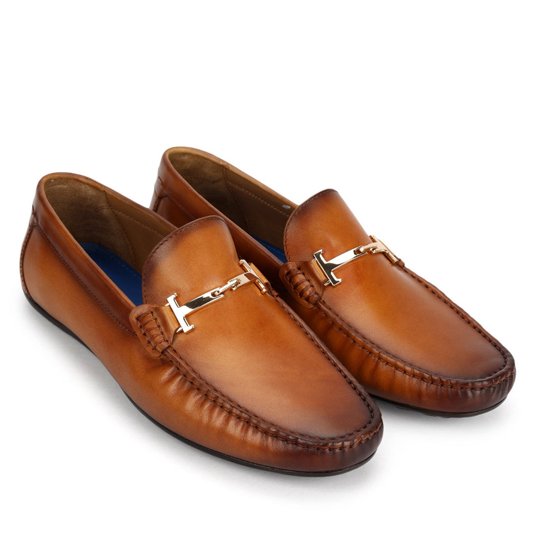 Tan Leather Moccasins With Buckle