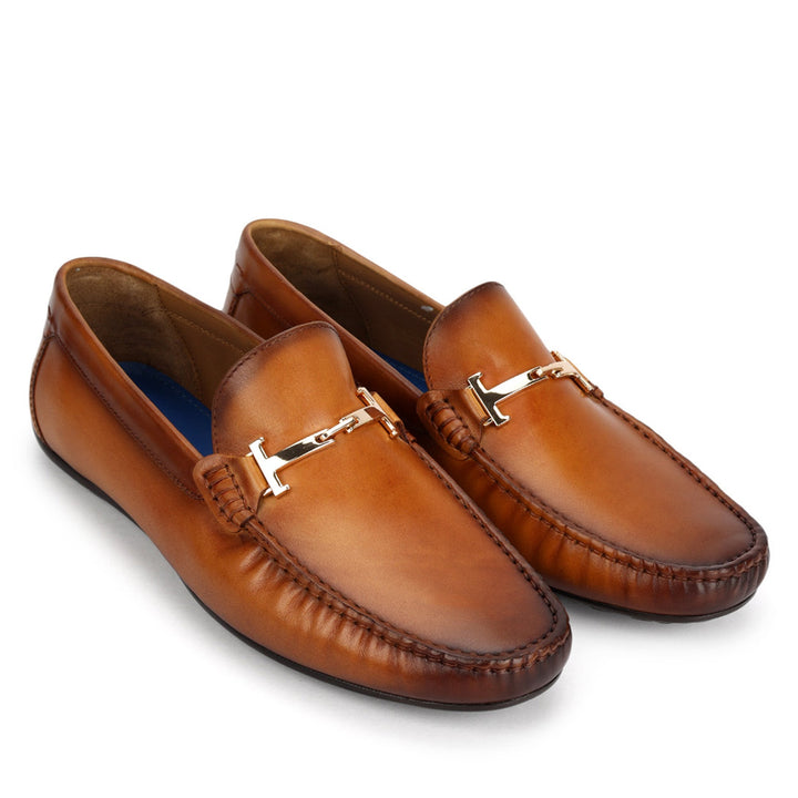 Tan Leather Moccasins With Buckle