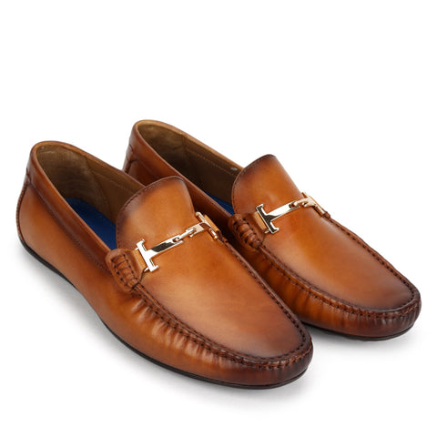 Tan Leather Moccasins With Buckle