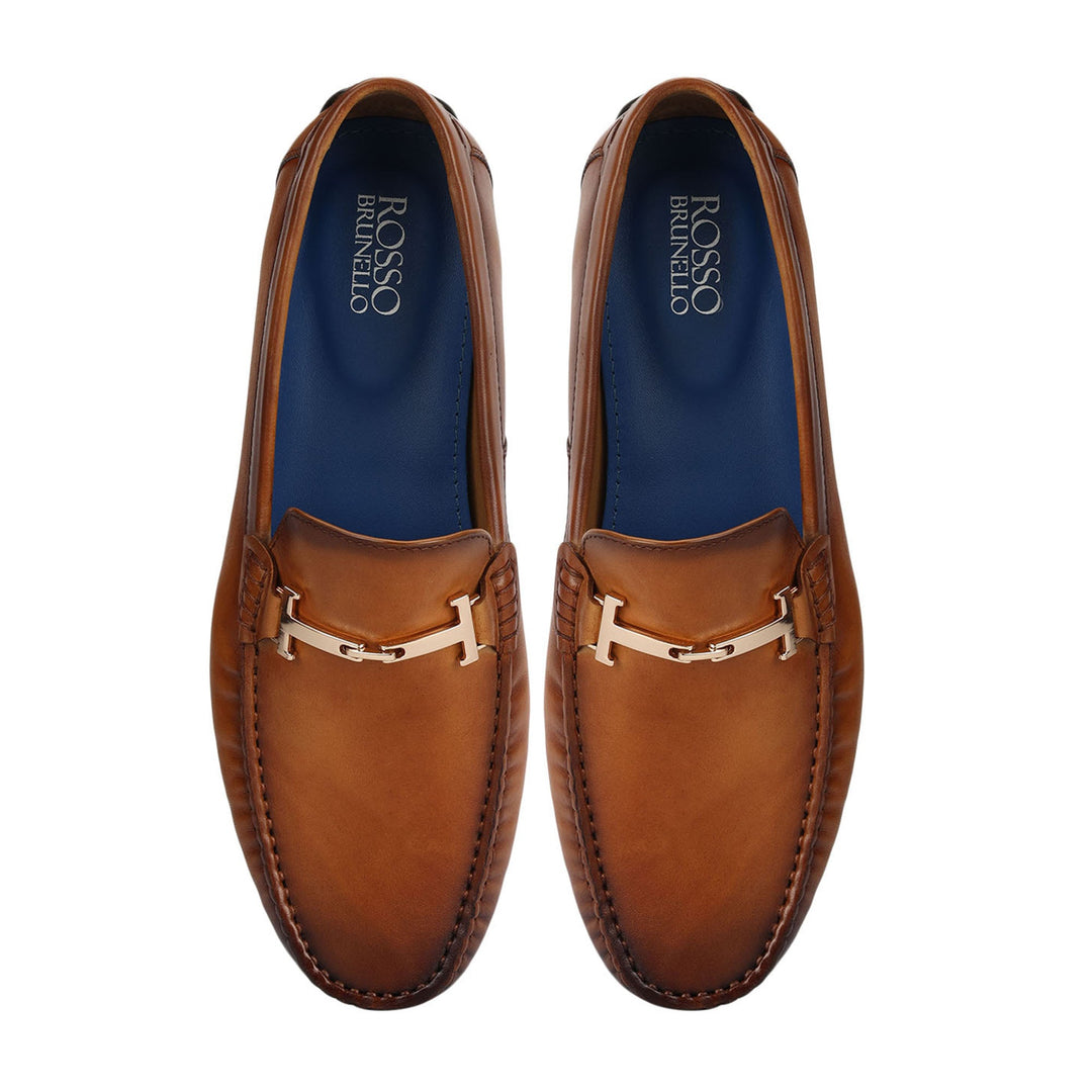 Tan Leather Moccasins With Buckle
