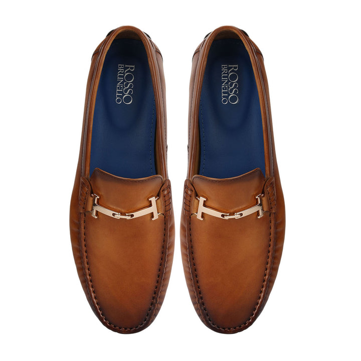 Tan Leather Moccasins With Buckle