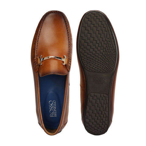 Tan Leather Moccasins With Buckle