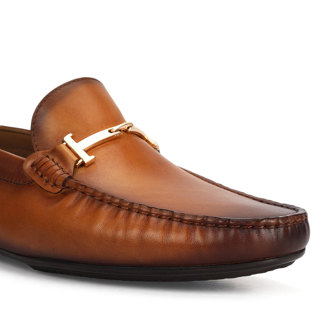 Tan Leather Moccasins With Buckle