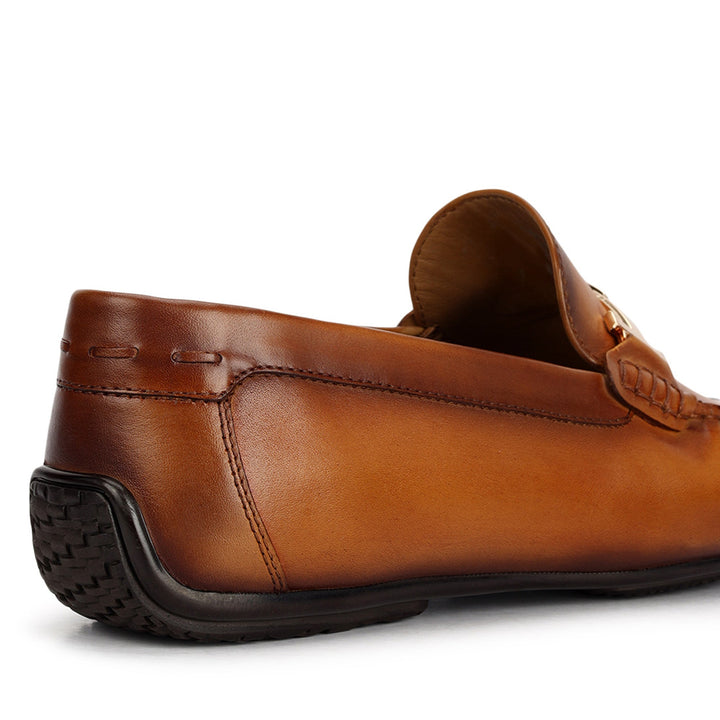Tan Leather Moccasins With Buckle