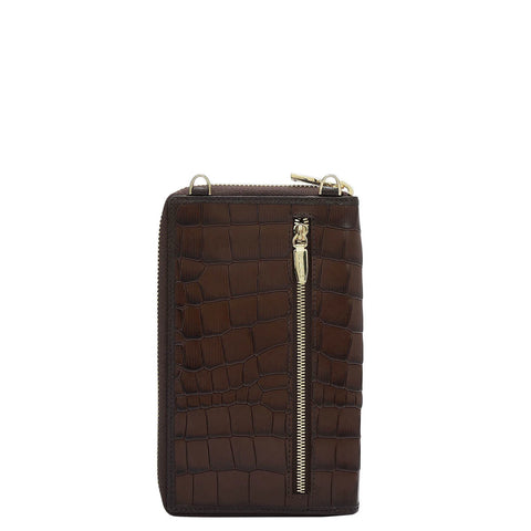 Croco Leather Crossbody - Brown