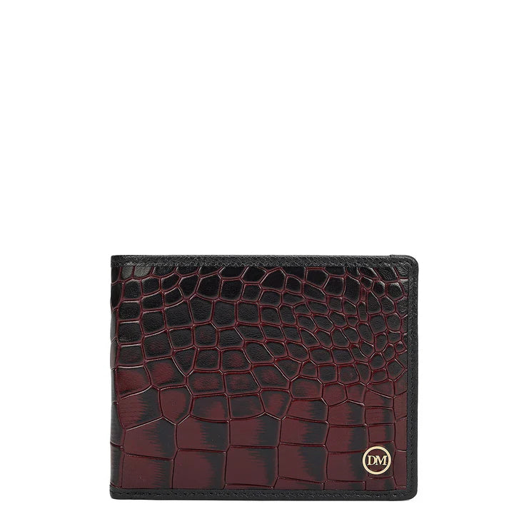 Croco Leather Mens Wallet - Wine