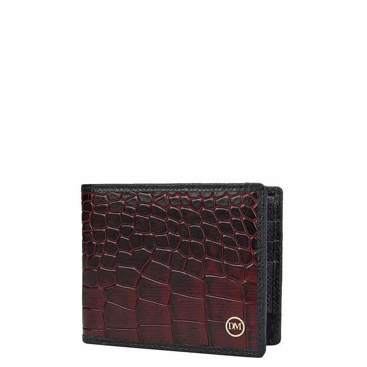 Croco Leather Mens Wallet - Wine