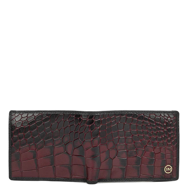 Croco Leather Mens Wallet - Wine