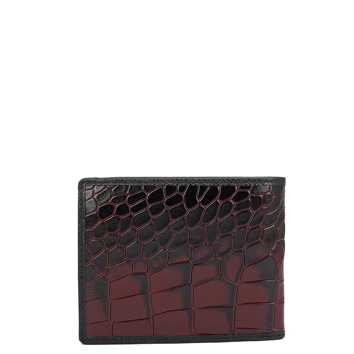 Croco Leather Mens Wallet - Wine