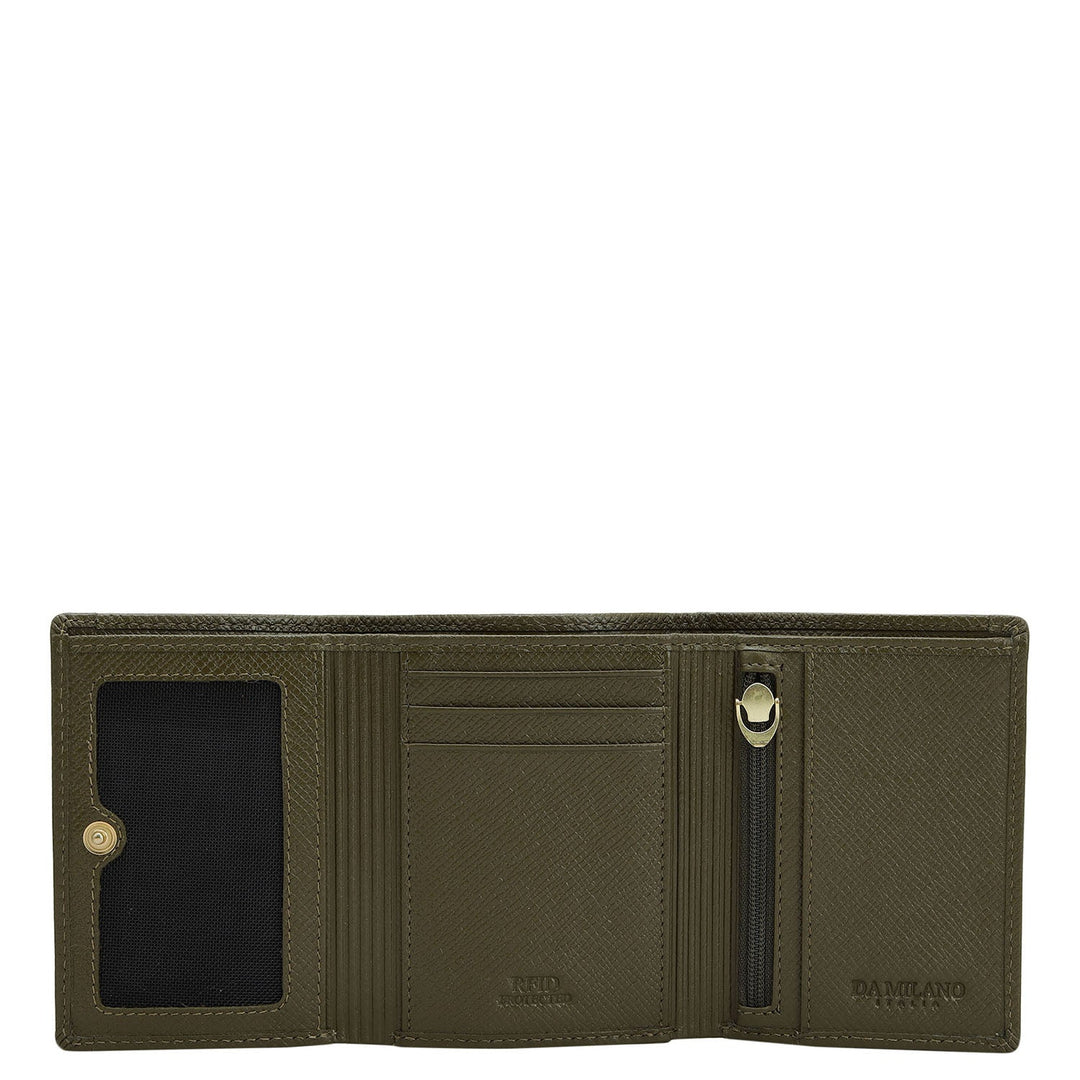 Military Green Trifold Leather Mens Wallet