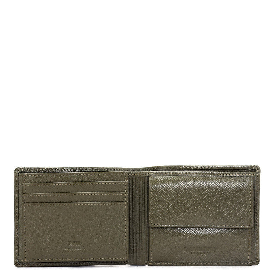 Military Green Bifold Leather Mens Wallet