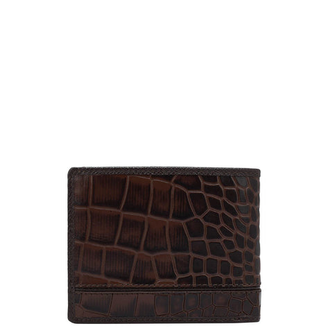 Croco Leather Mens Wallet - Brown