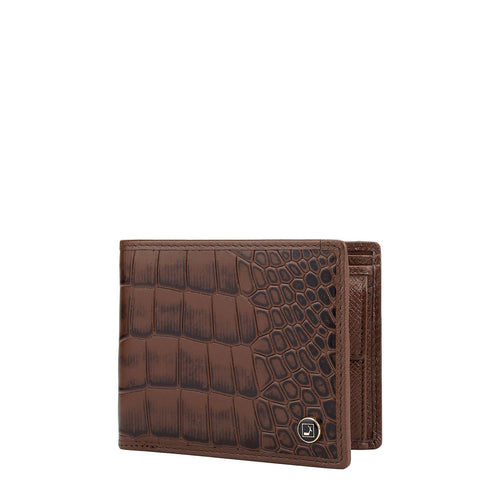 Da Milano Men's Leather Wallet - Croco - Brown