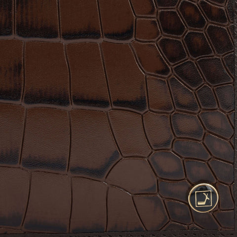 Da Milano Men's Leather Wallet - Croco - Brown