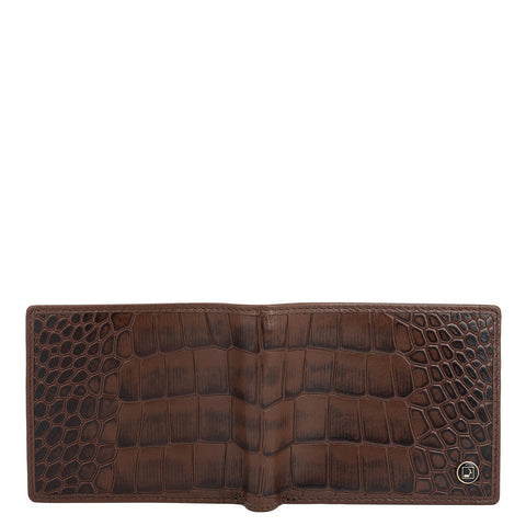 Da Milano Men's Leather Wallet - Croco - Brown