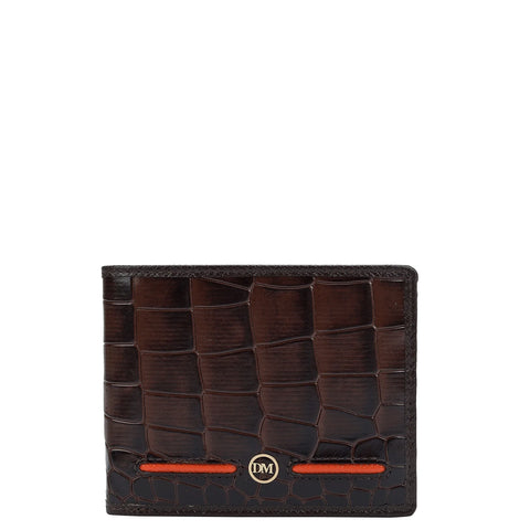 Croco Leather Mens Wallet - Brown