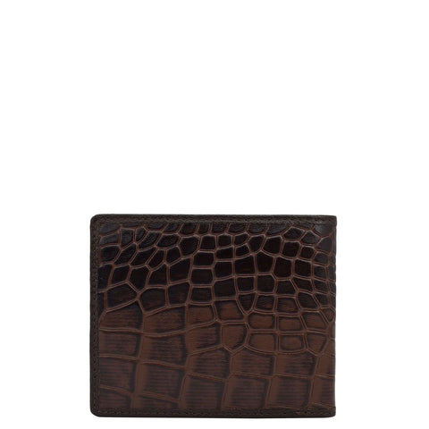 Croco Leather Mens Wallet - Brown