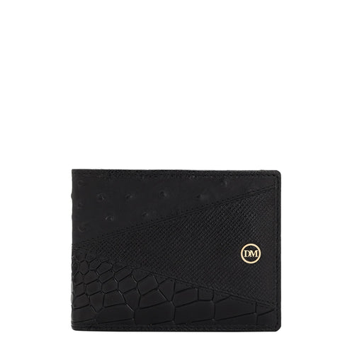 Croco Ostrich Leather Mens Wallet - Black