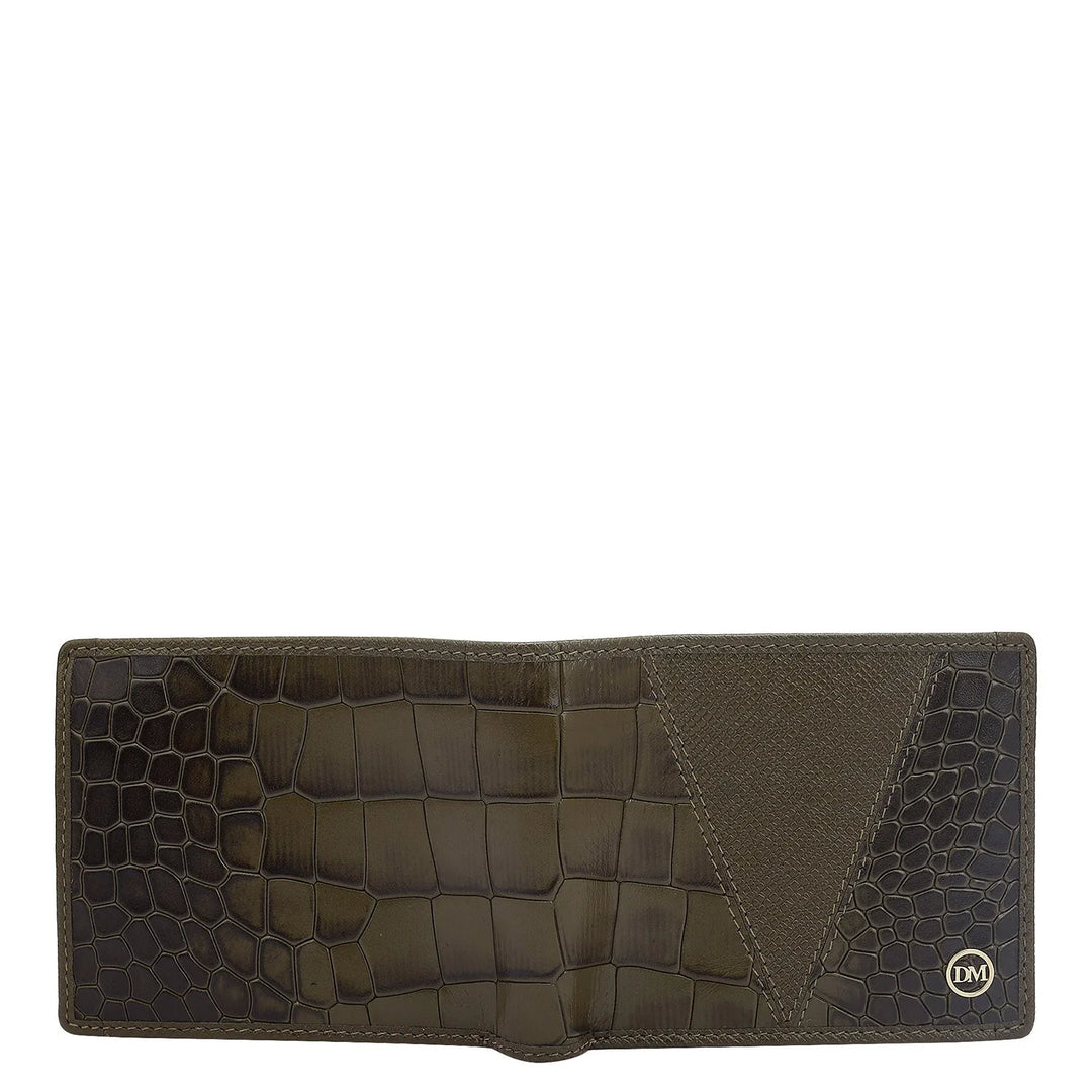 Military Green Bifold Leather Mens Wallet