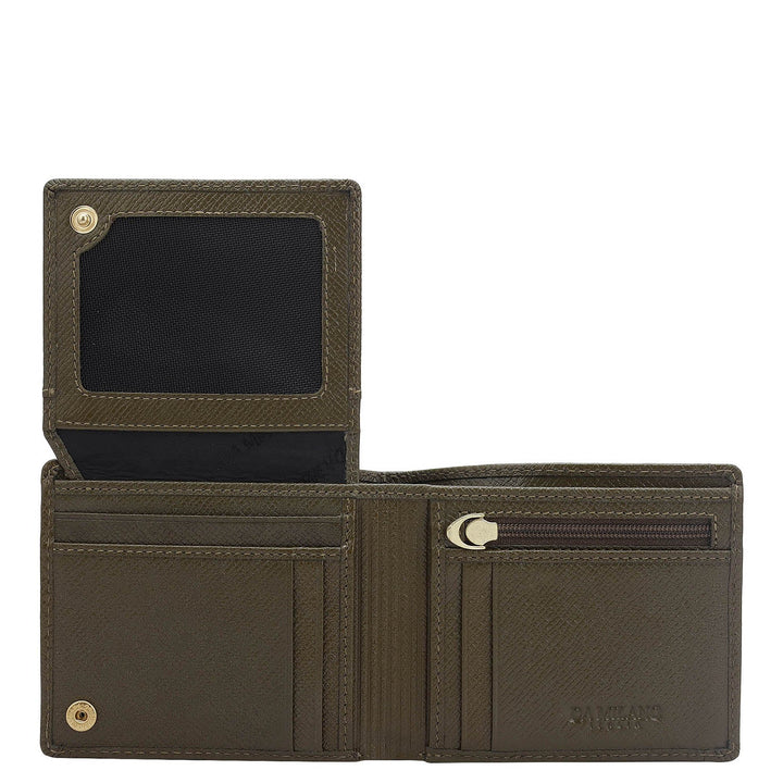 Military Green Bifold Leather Mens Wallet