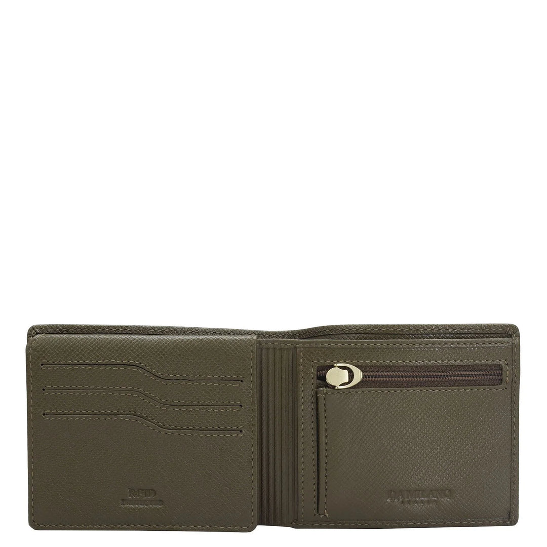 Military Green Bifold Leather Mens Wallet