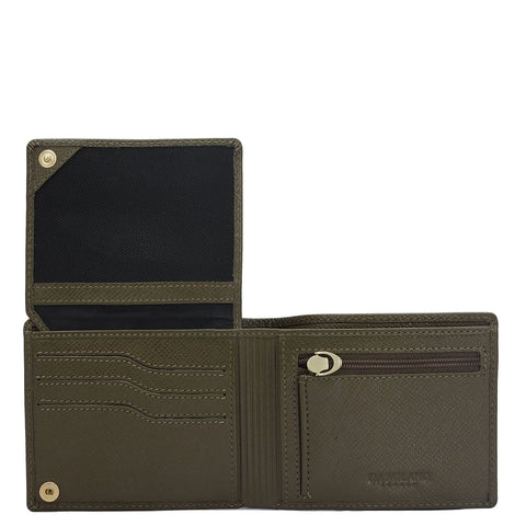 Military Green Bifold Leather Mens Wallet