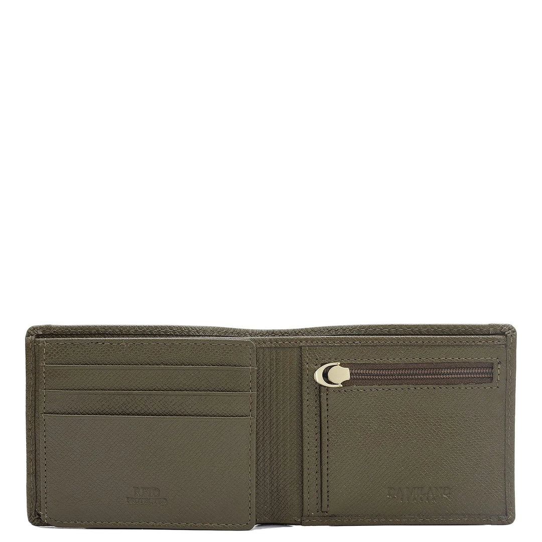 Military Green Bifold Leather Mens Wallet