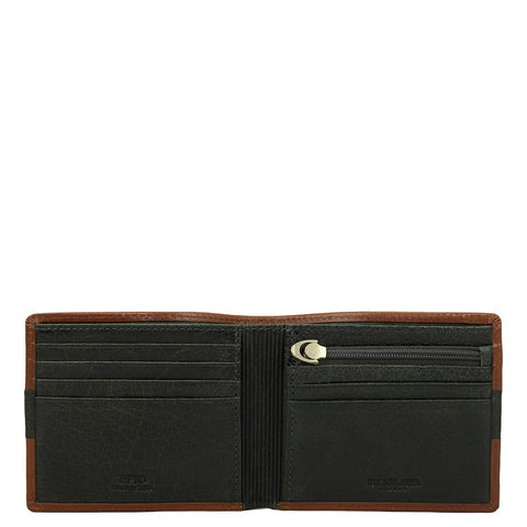 Cognac Green Bifold Leather Mens Wallet