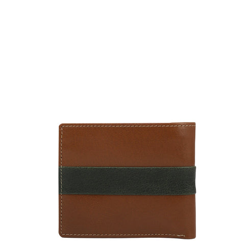Cognac Green Bifold Leather Mens Wallet
