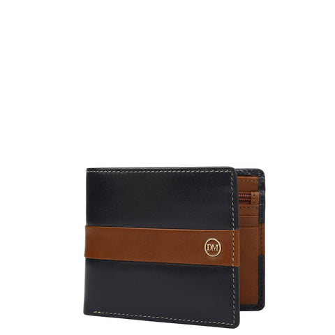 Navy Cognac Bifold Leather Mens Wallet