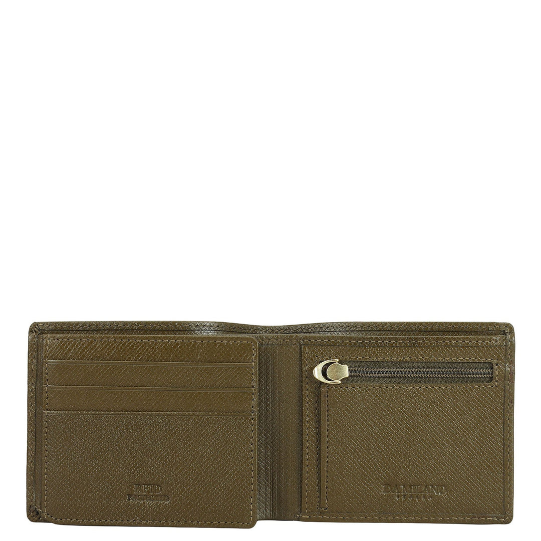 Military Green Bifold Leather Mens Wallet