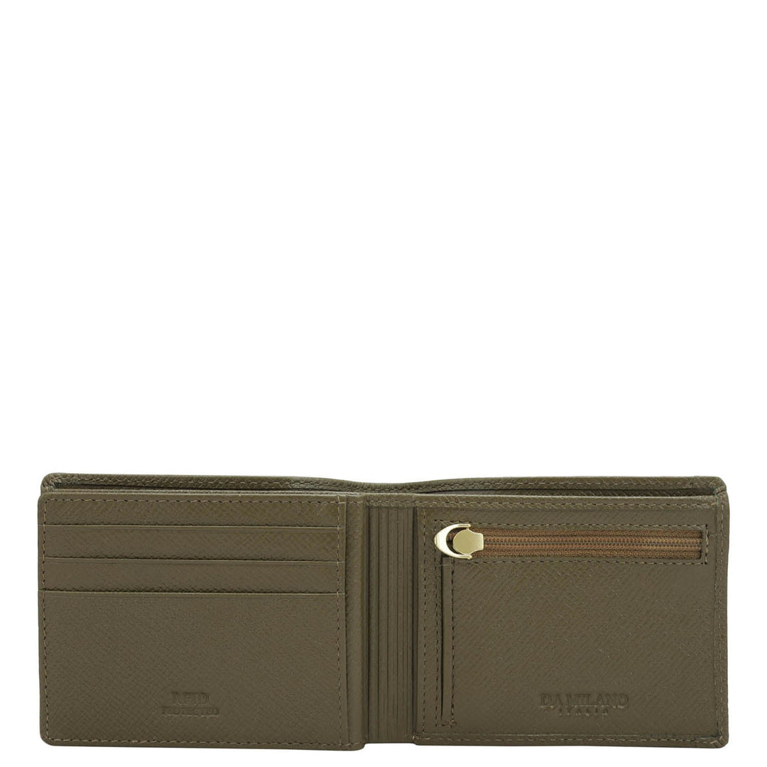Military Green Bifold Leather Mens Wallet