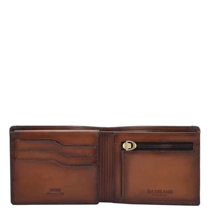 Mat Emboss Leather Mens Wallet - Cognac