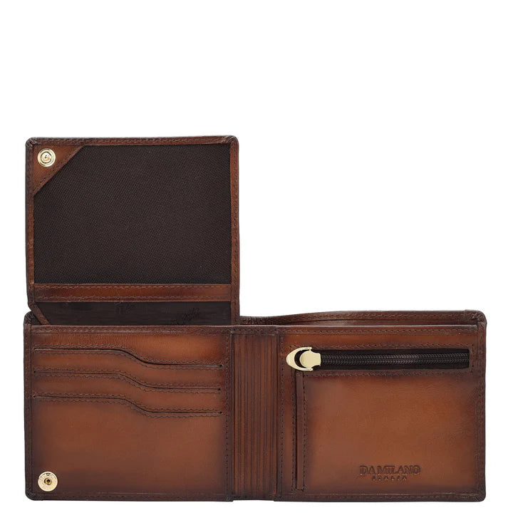 Mat Emboss Leather Mens Wallet - Cognac