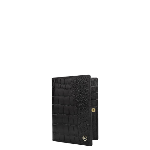 Croco Leather Passport Case - Black