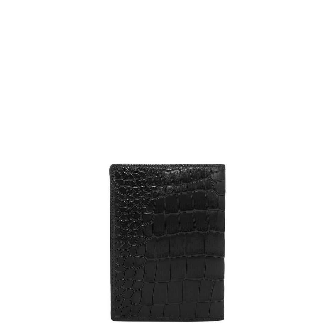 Croco Leather Passport Case - Black