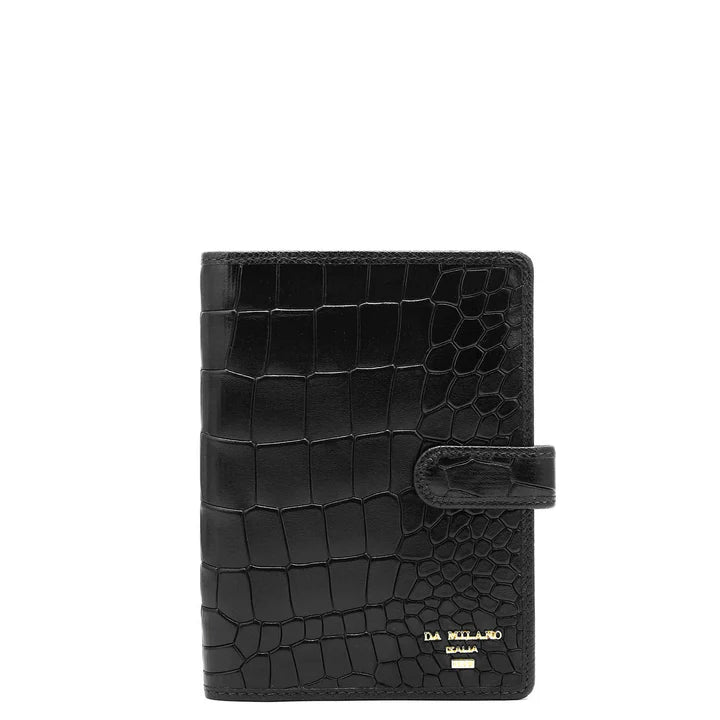 Croco Leather Passport Case - Black