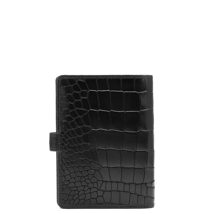 Croco Leather Passport Case - Black