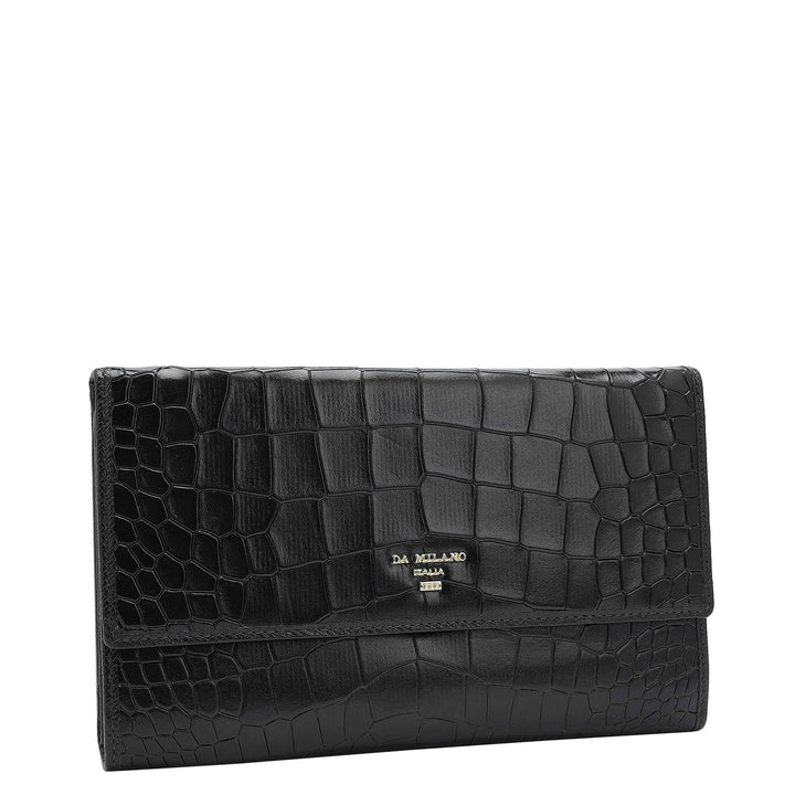 Croco Leather Passport Case - Black