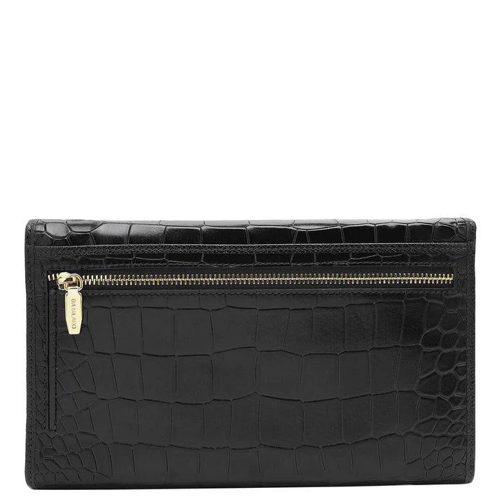 Croco Leather Passport Case - Black