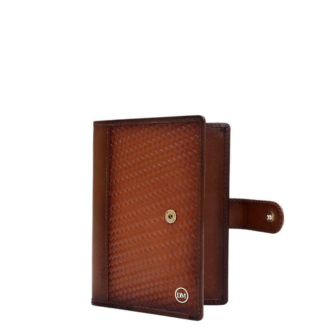 Mat Emboss Plain Leather Passport Case - Cognac