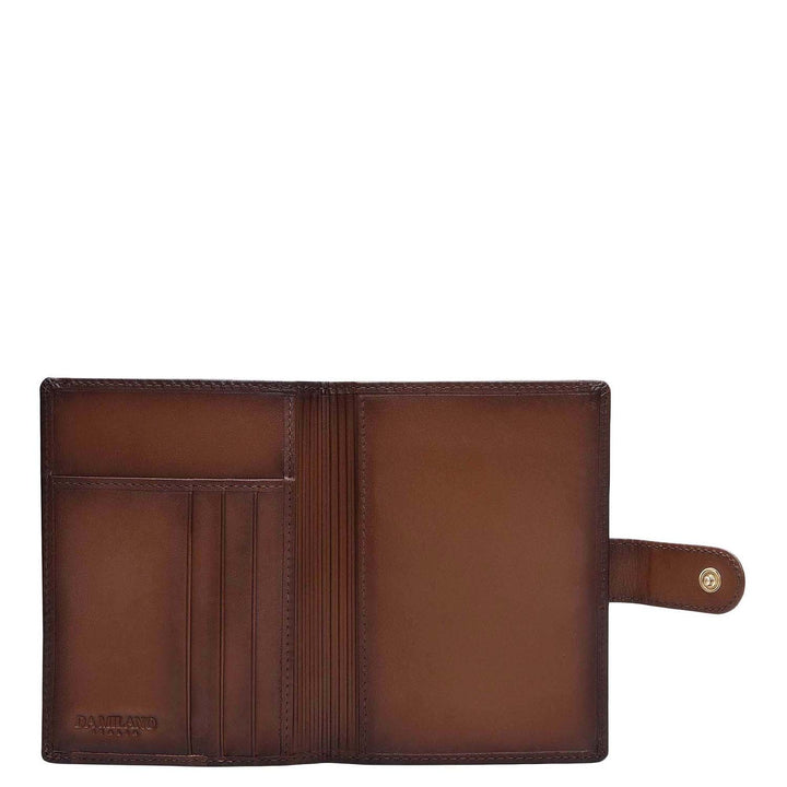Mat Emboss Plain Leather Passport Case - Cognac