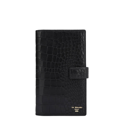 Croco Leather Passport Case - Black