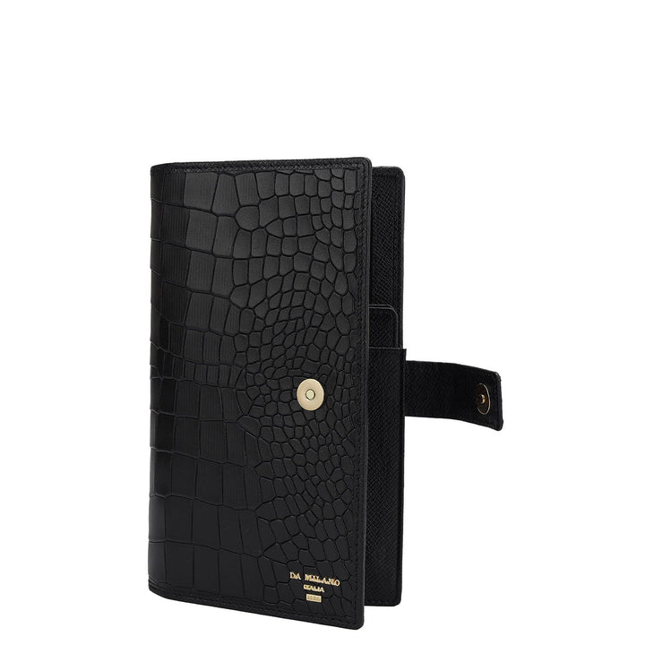 Croco Leather Passport Case - Black