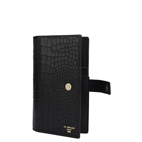 Croco Leather Passport Case - Black