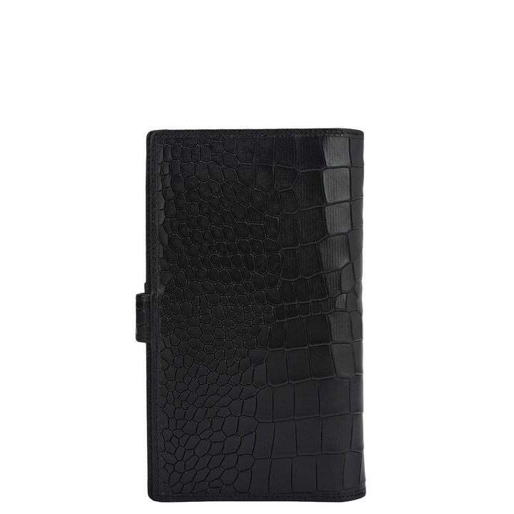 Croco Leather Passport Case - Black