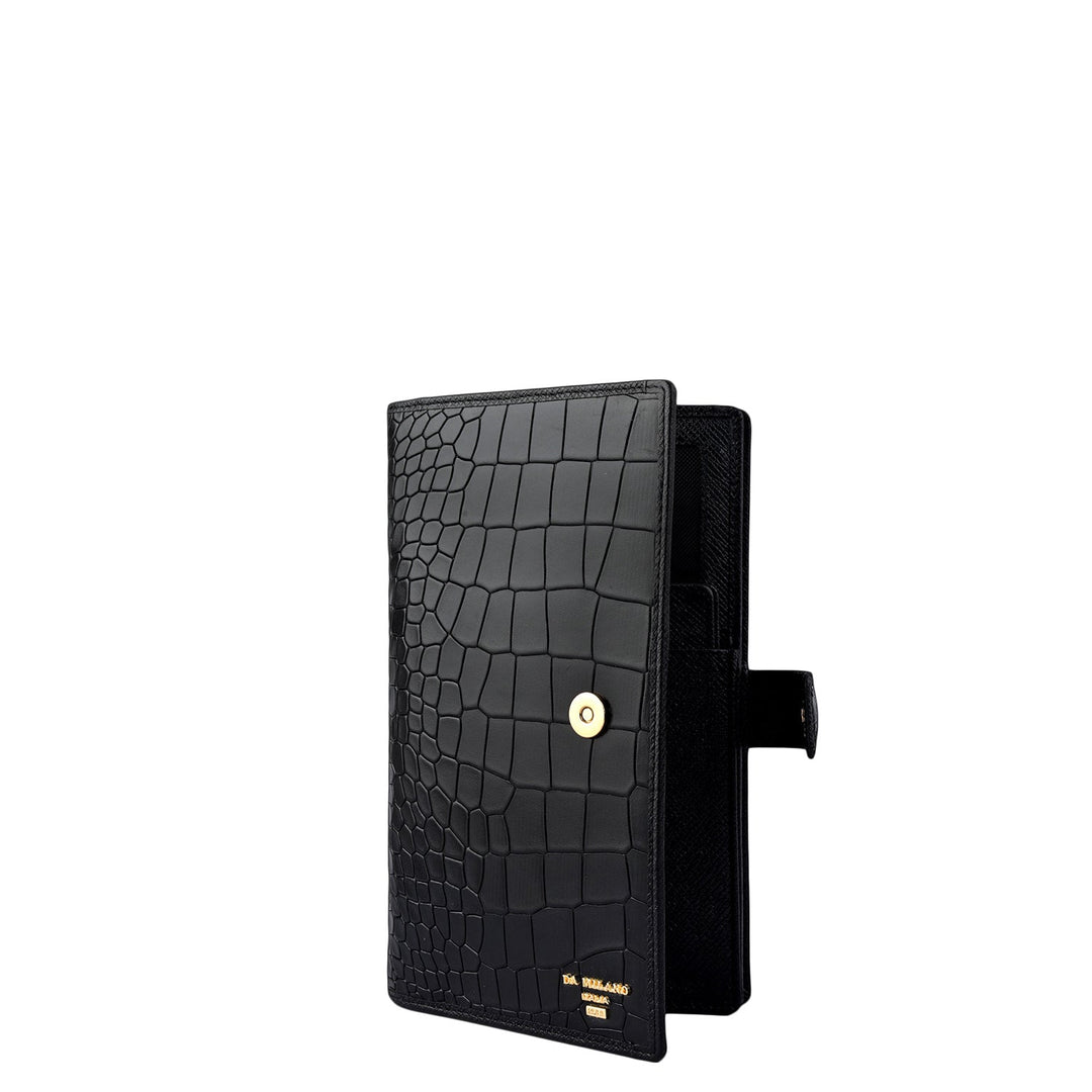 Croco Leather Passport Case - Black